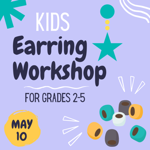 Graphic for kids earring workshop with illustrations of beads.