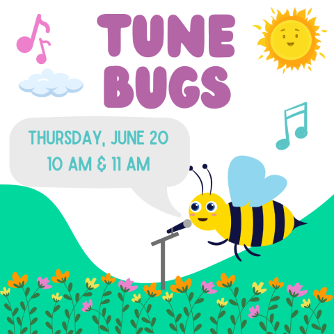 Graphic for Tune Bugs with background image of a singing bee.