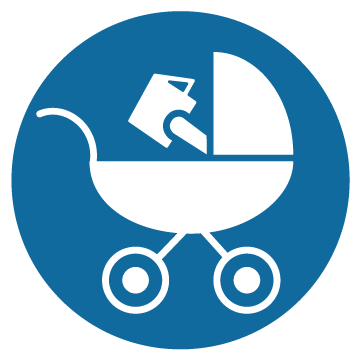 Baby Time icon with image of a baby in a stroller holding a book.