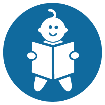 Toddler Time icon with image of a toddler holding a book.